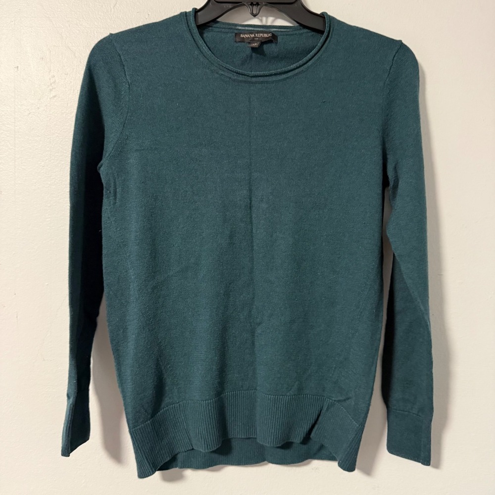 Banana Republic Womens XS Teal Green Cashmere Blend Crewneck Sweater‎ Knit Top